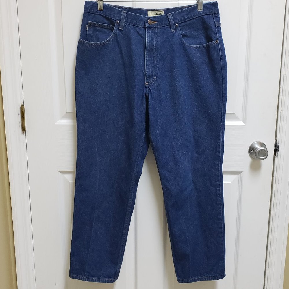 L.L. Bean Classic Fit 34x27 Cotton Straight Leg Blue Denim Jeans Mid Rise